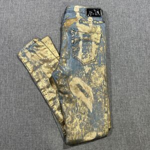 Robins Jeans Womens 28 Gold Decorated High Waisted Skinny Designer Sparkle Y2K